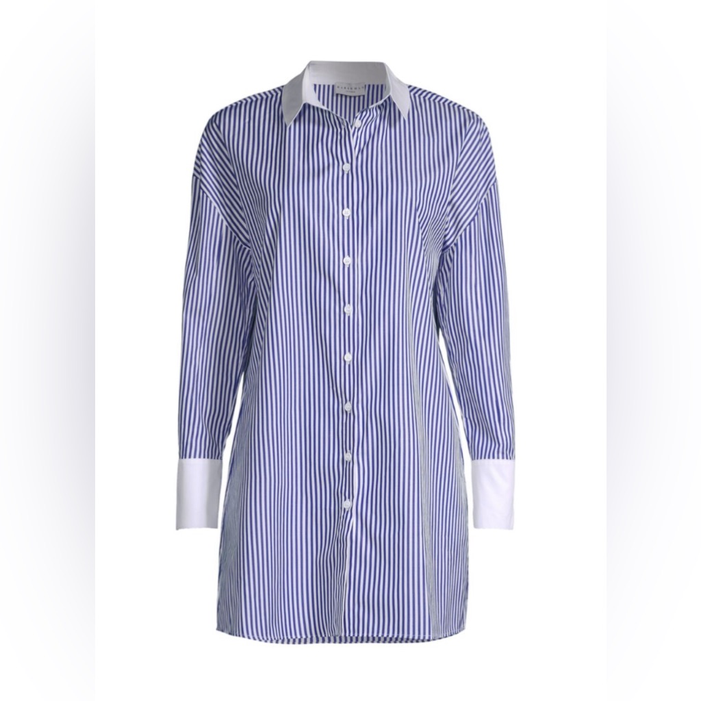 $205 Harshman “Justine Tunic” Navy Stripes 100% Cotton Size Small